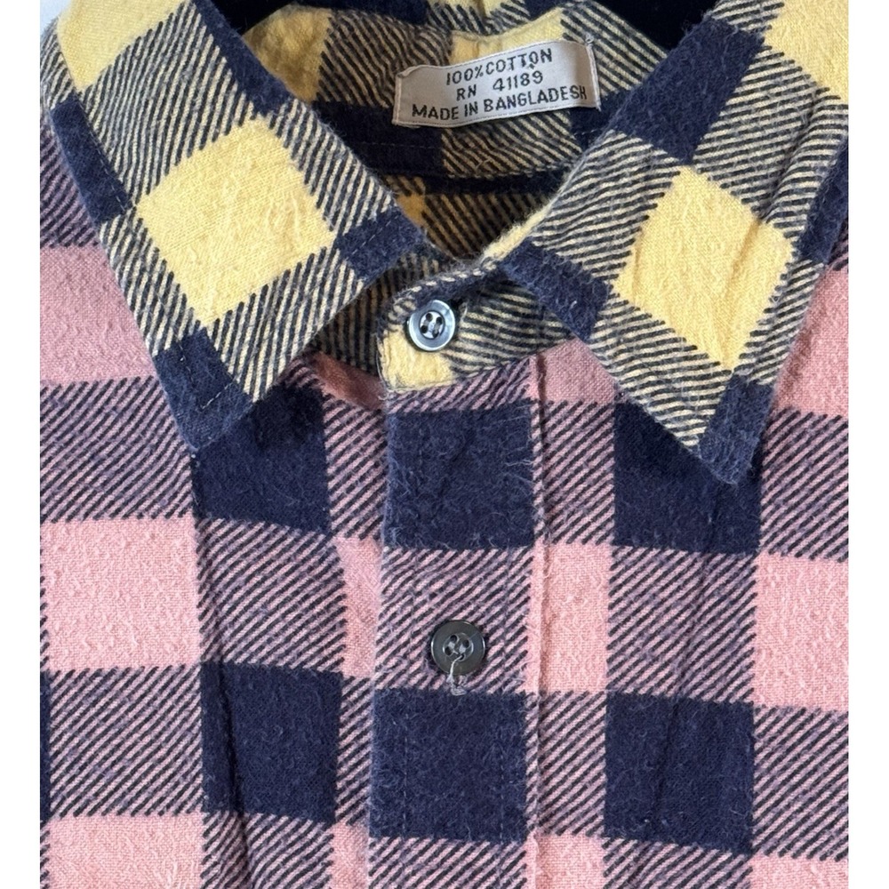 VTG Outreach flannel men's XL plaid yellow/pink long sleeve button work shirt‎